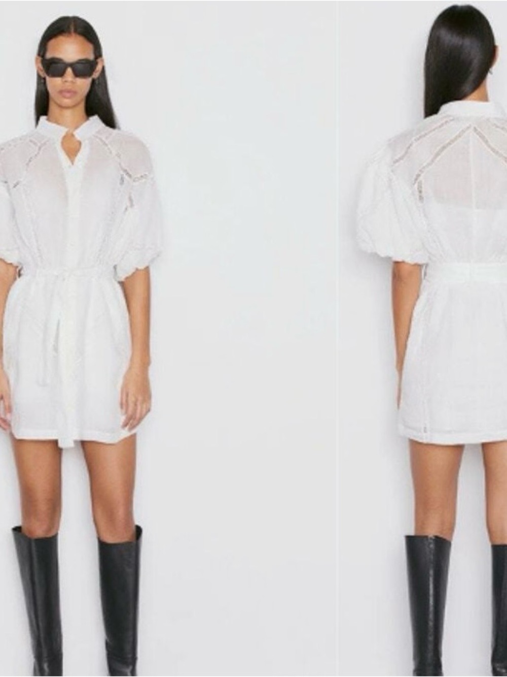 FRAME white Puff-Sleeve Shirt Dress - Women's